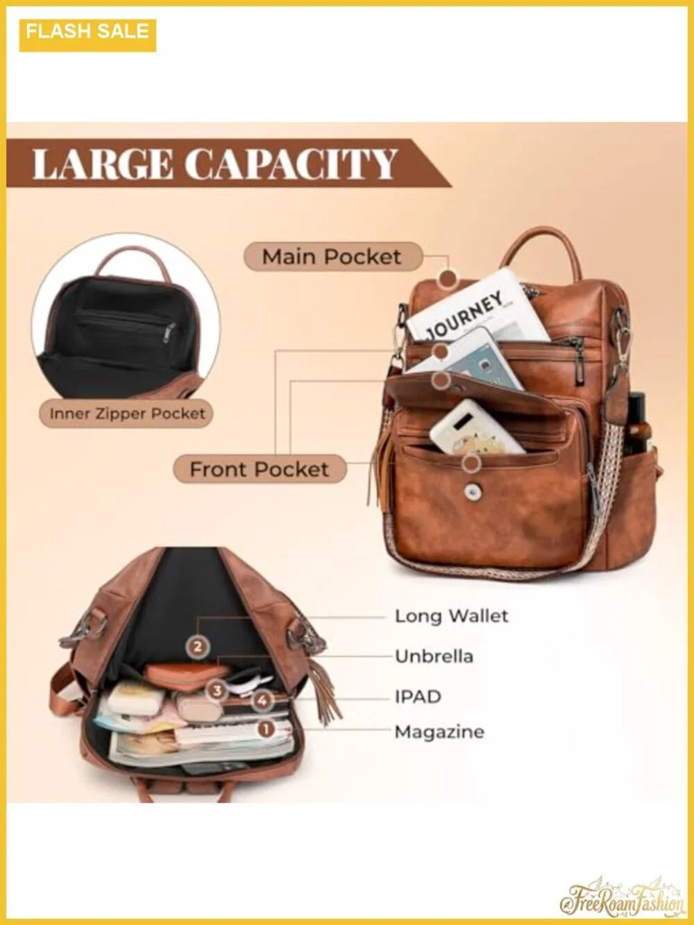 PU Leather Convertible Backpack Purse for Women, 3 Ways to Wear